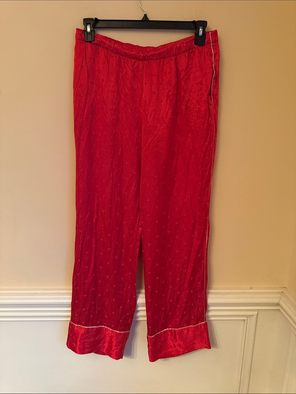 Victoria's Secret Red Wide-Leg Satin Pajama Pants with Polka Dots Size‎ Large